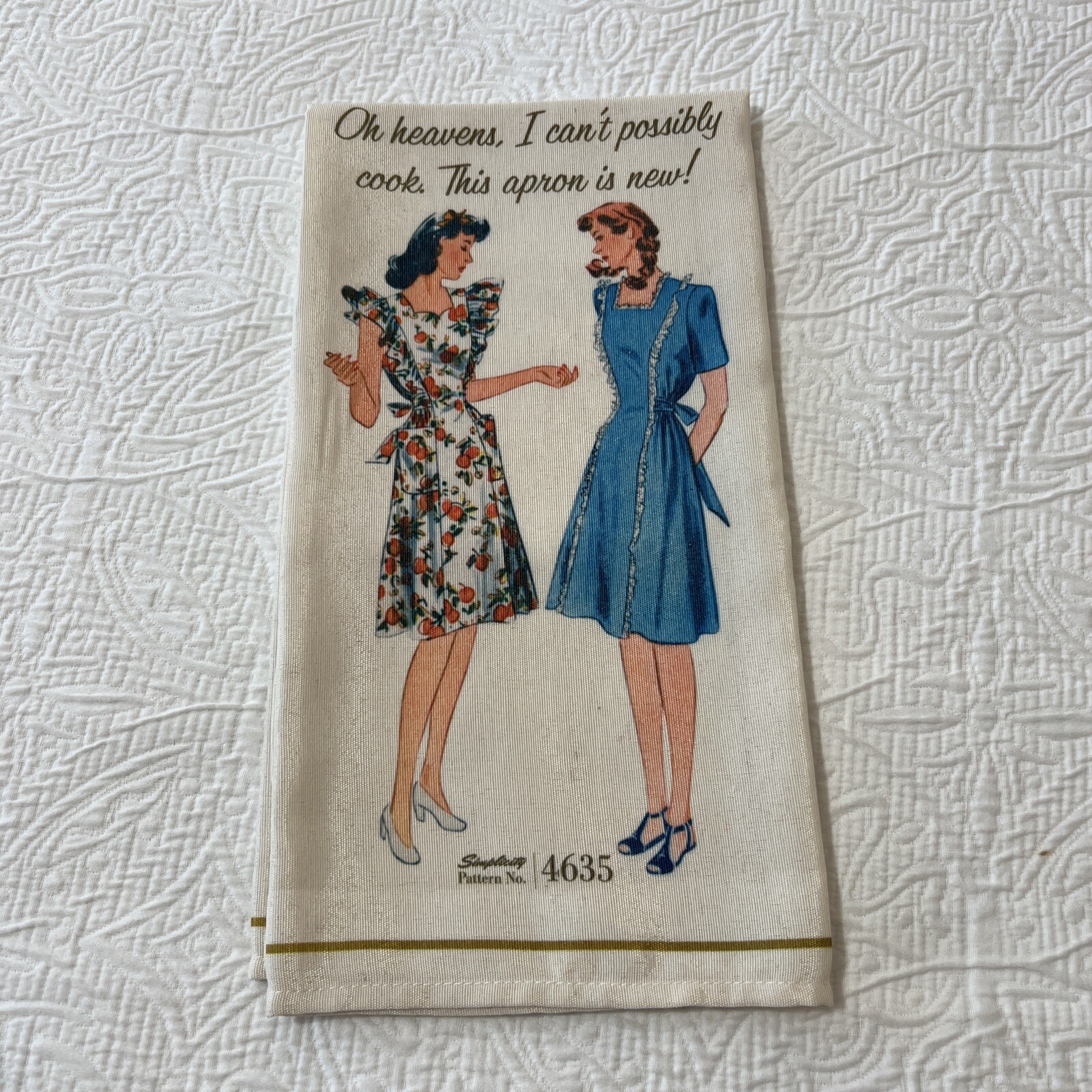 NWOT SIMPLICITY VINTAGE TEA TOWEL Pattern No. 4635 Can’t Possibly Cook Apron New