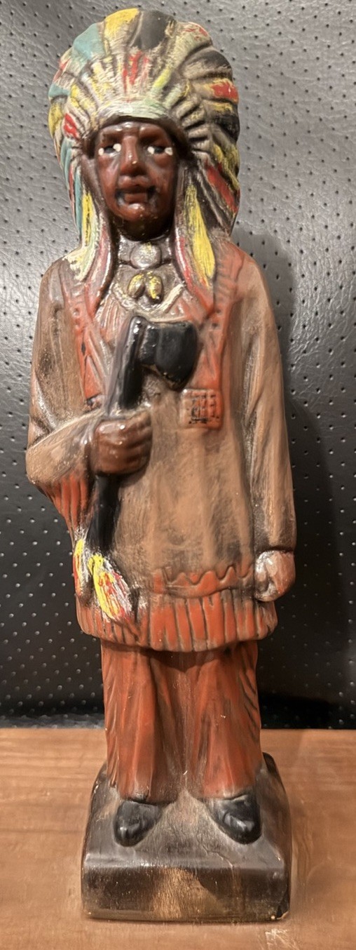 Vintage Native American Cigar Store Chief 9.5” Tall on wood base