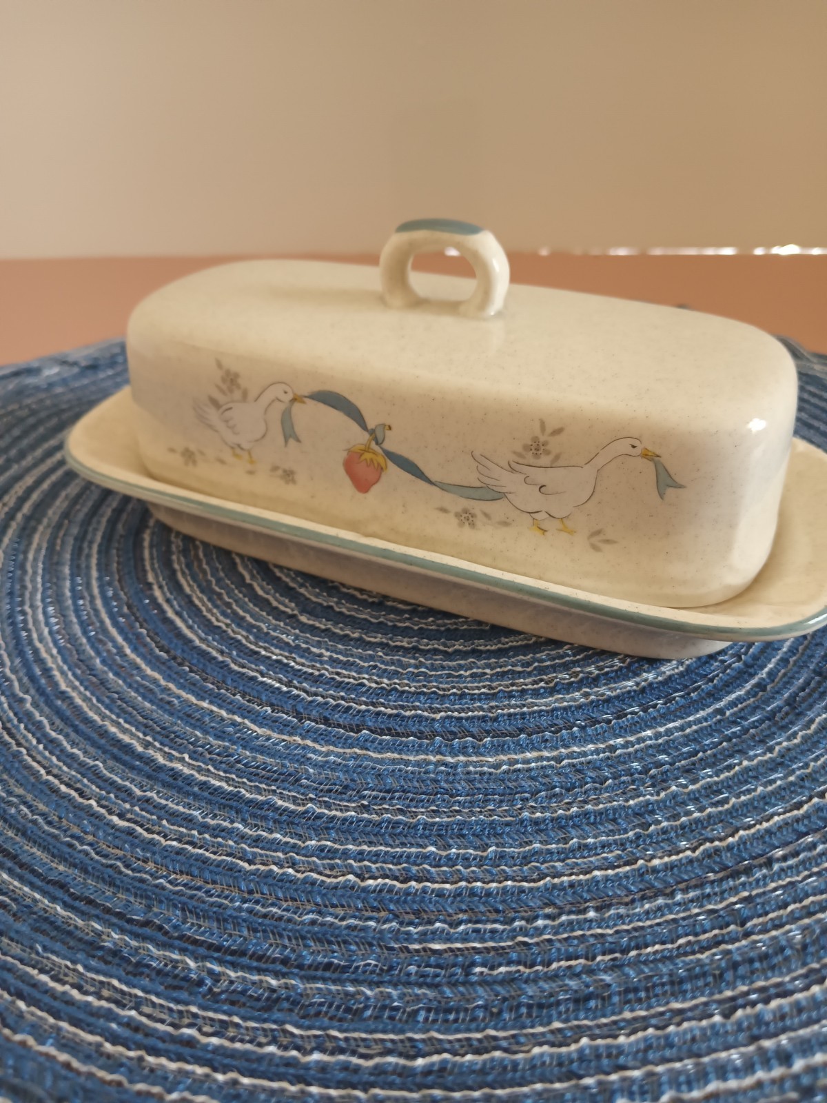 International China Co Vintage Marmalade Geese Covered Butter Dish Stoneware