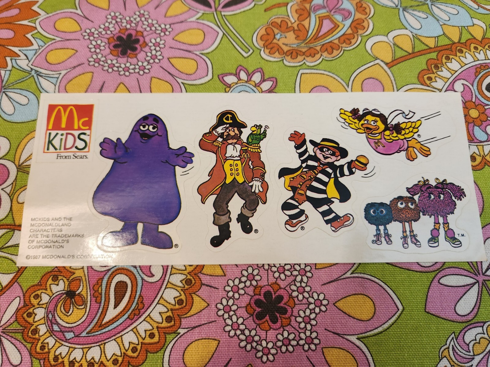 Vintage 1987 McDonald’s Sears Stickers Grimace Captain Crook Hamburglar Birdie