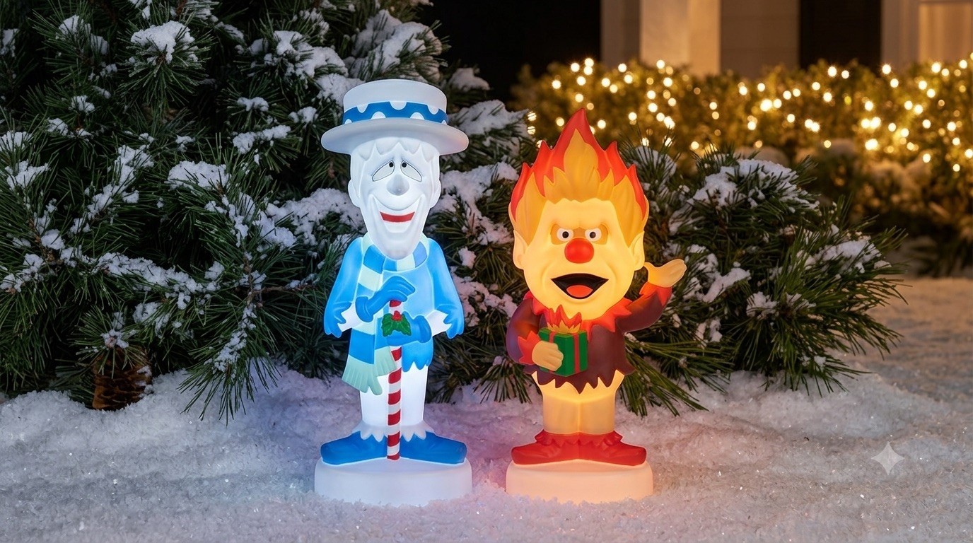 32″ Heat and Snow Miser LED Lighted Blow Mold Outdoor Christmas Decor Gemmy