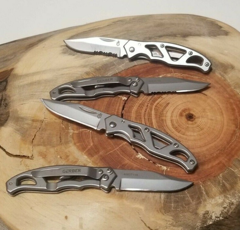 Gerber Paraframe Mini Pocket Knife, Serrated or Plain, Silver – Used QTY 1