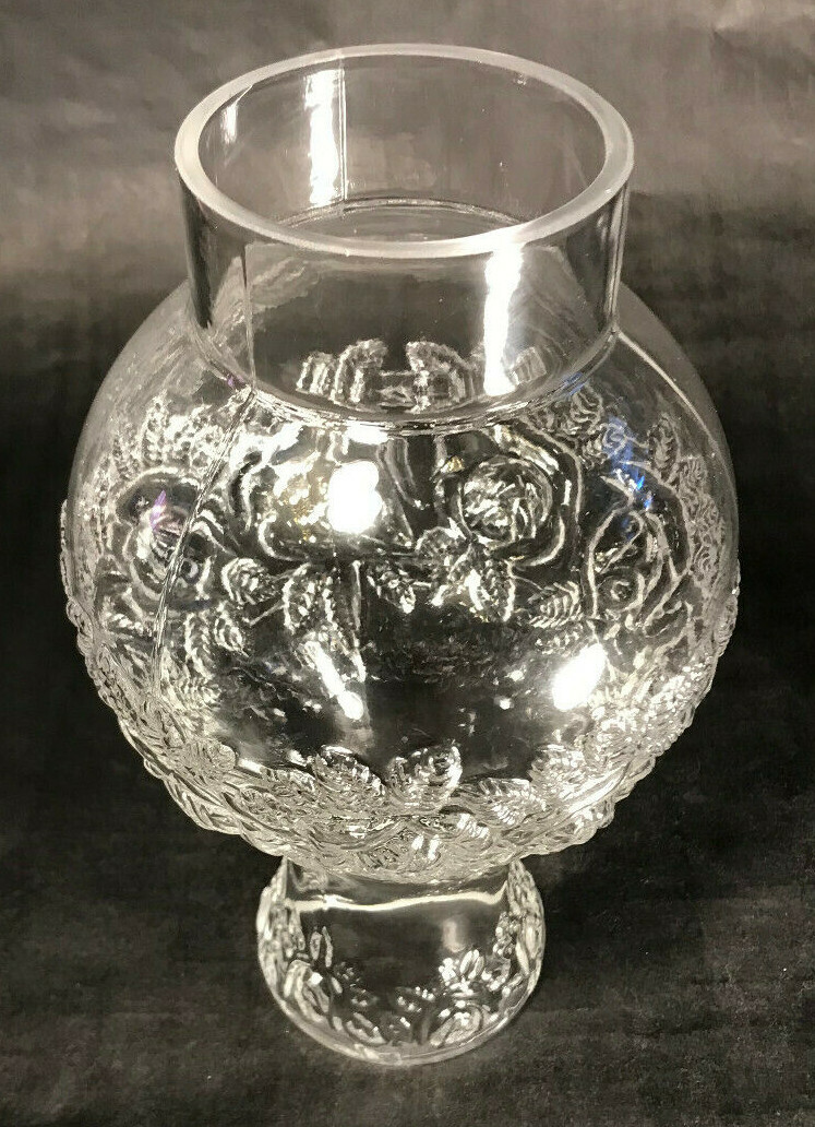 New 3″ x 9 1/4″ Clear Embossed Glass Roses Lamp Chimney, For #2 Burners, #CH015