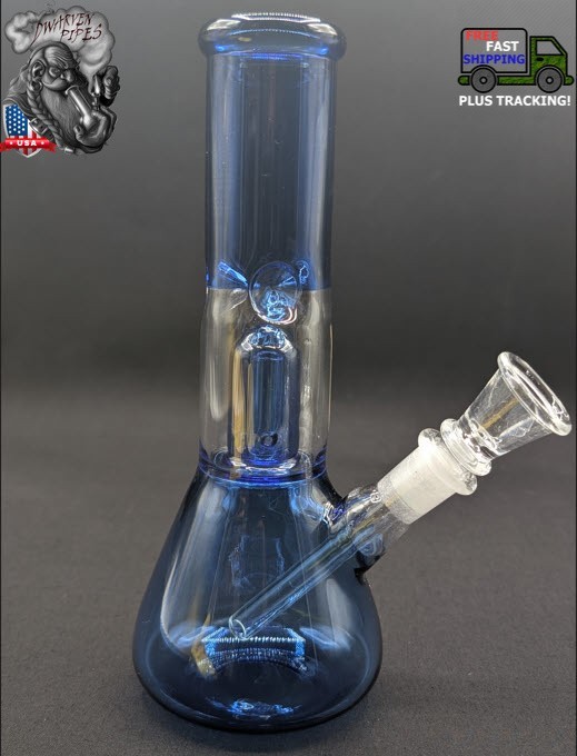 8″ Inch Glass Hookah Water Pipe Bong Light Blue + 5 FREE Screen (Colored Glass)