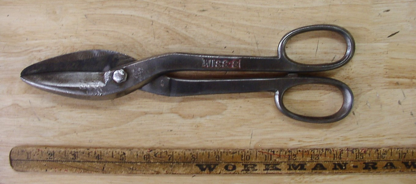 Vntg J. Wiss & Sons-8 Tin Snips,13-13/16″,Inlaid Crucible Steel,Tin Knocker,GOOD