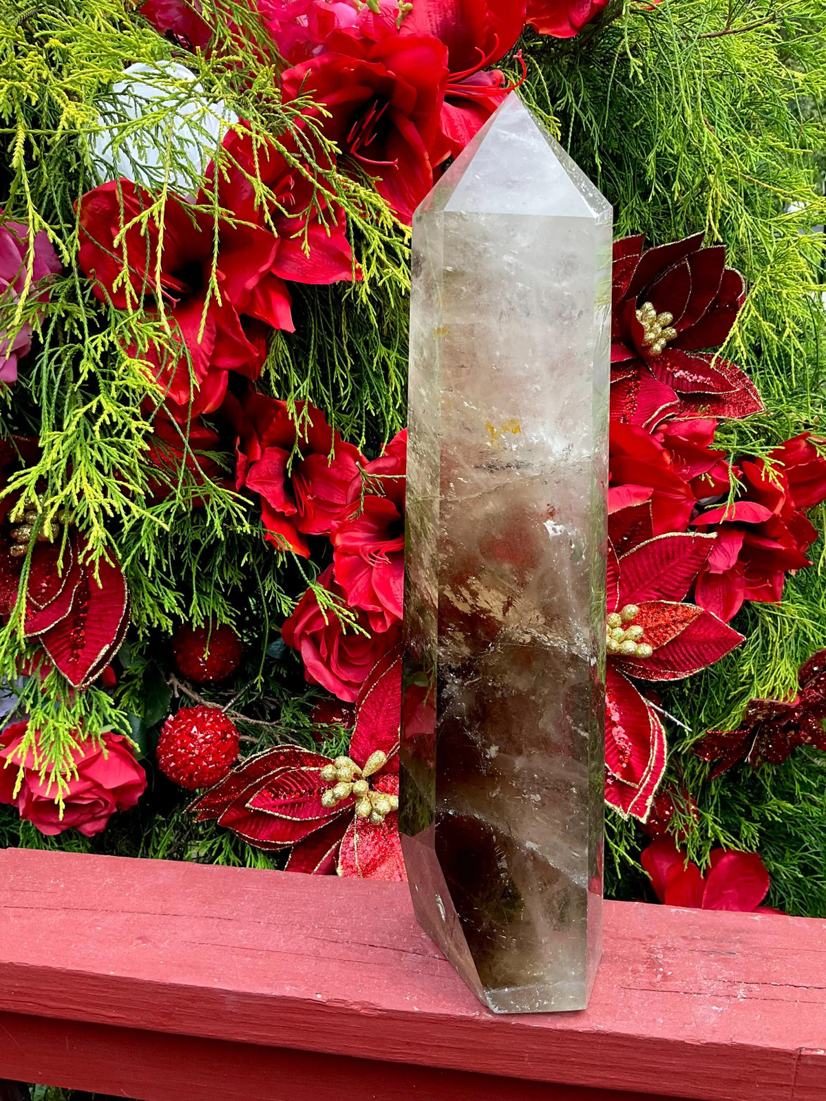 Clear Quartz Crystal Generator ~ Large 11 Lb. 12 oz. ~ 16″ Tall ~ Smokey Inclus