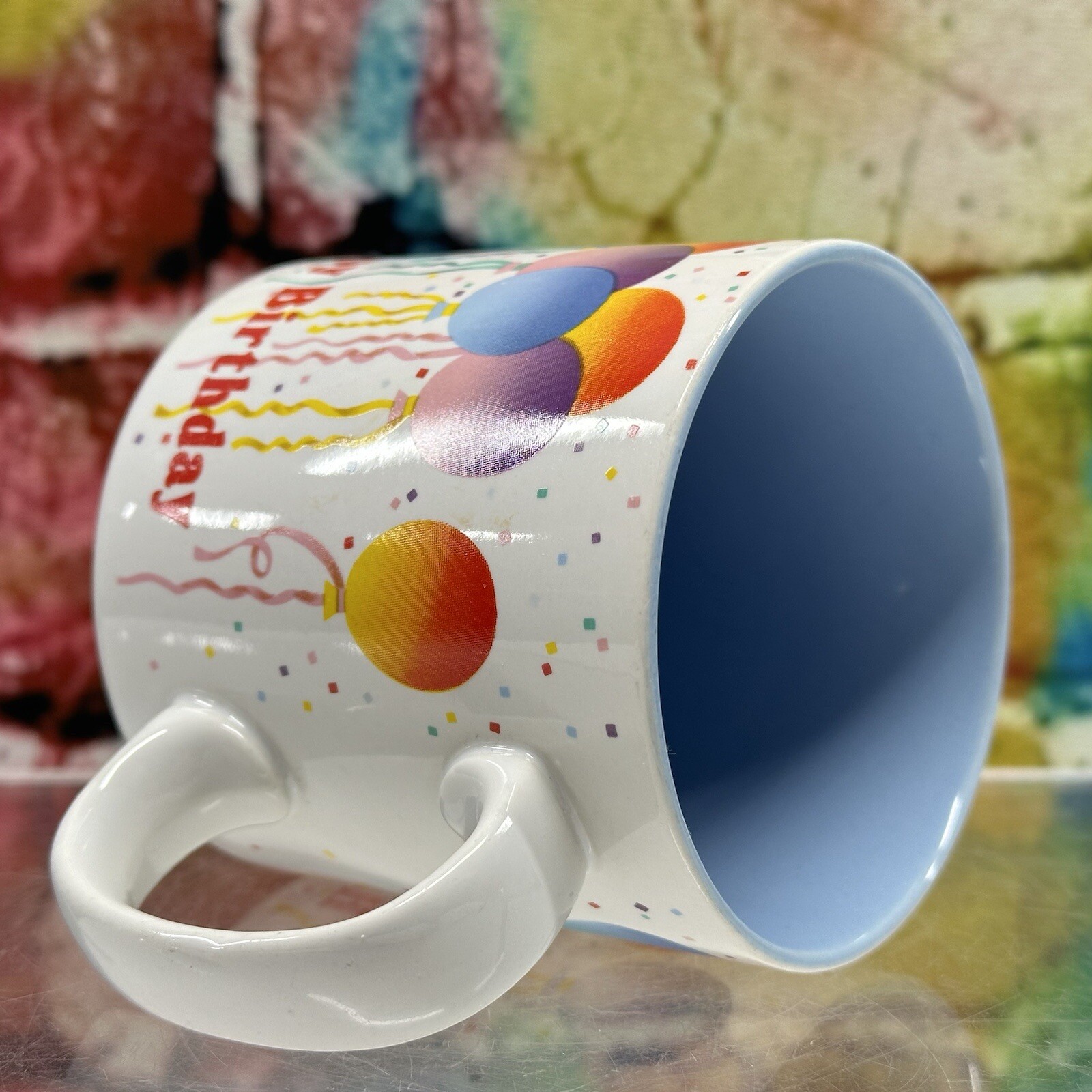 Happy Birthday RUSS Coffee Mug Cup Balloons Confetti Party Present Gift Clean!