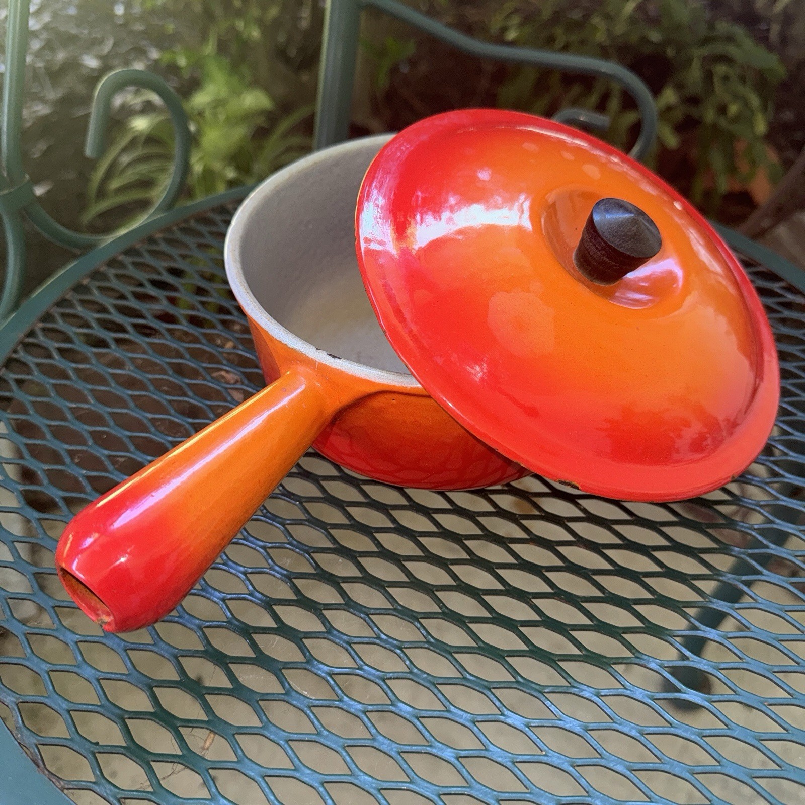 Vintage Le Creuset #16 Flame Orange Sauce Pan w/Lid Ombré Hollow Handle Cookware