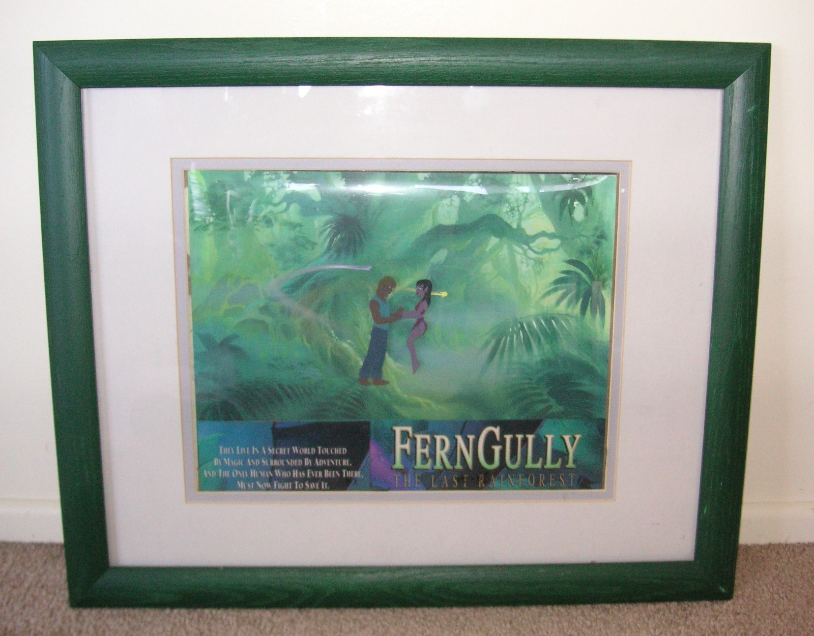 Vintage 1992 20th CENTURY FOX FERNGULLY ZAK CHRISTA Animation Drawing Cel Framed