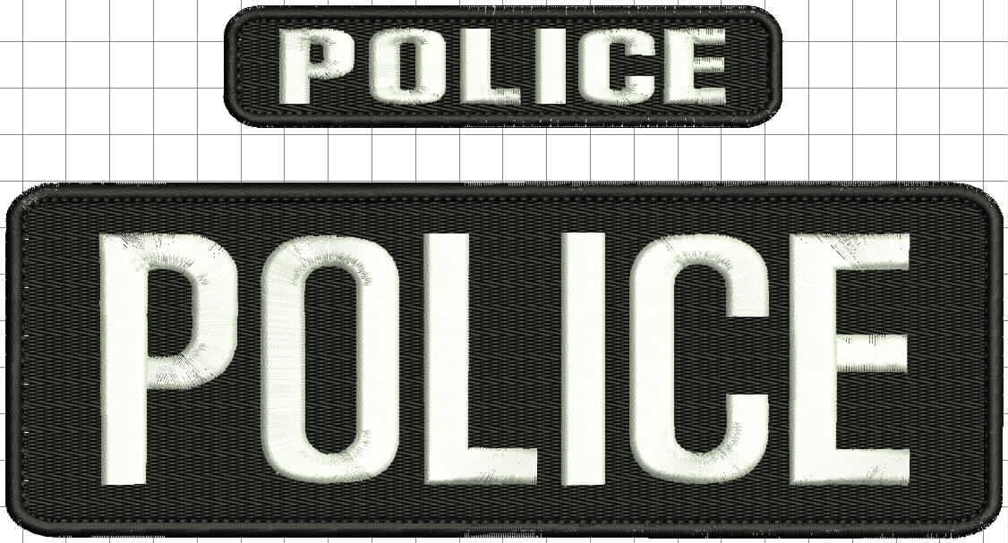 POLICE embroidery patches 3×9 and 1×5 inches hook on back white letters