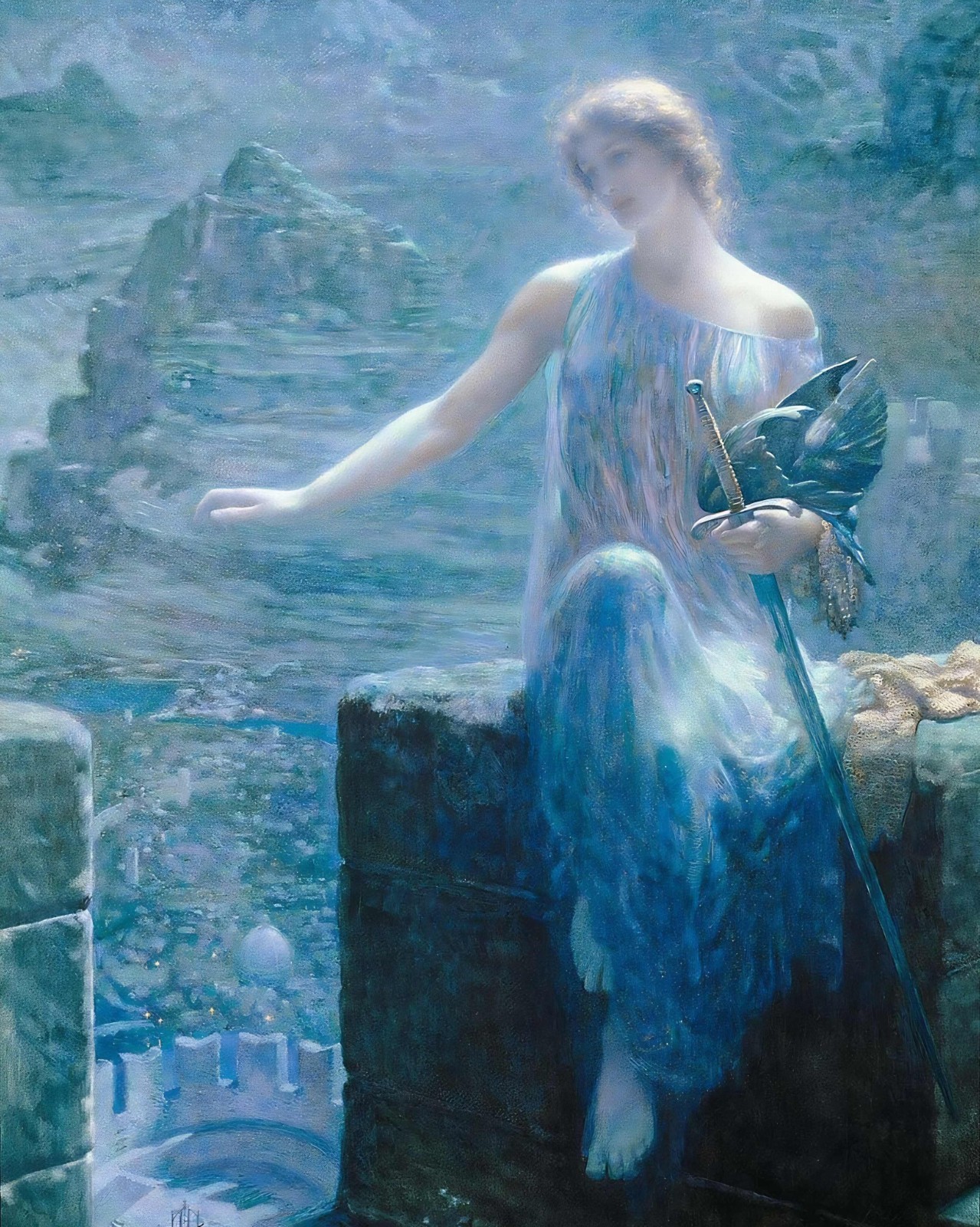 The VALKYRIE’S VIGIL – Dream-like Art in Blues – 8 x 10 In Print