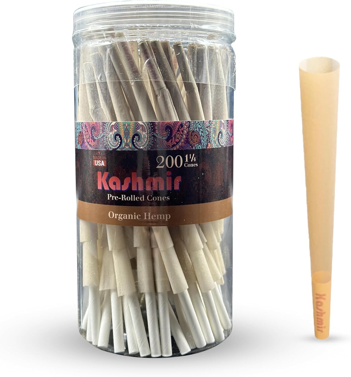 Kashmir Pre Rolled Cones 1 1/4 Size Smooth Organic Rolling Papers Cones – 200 Ct