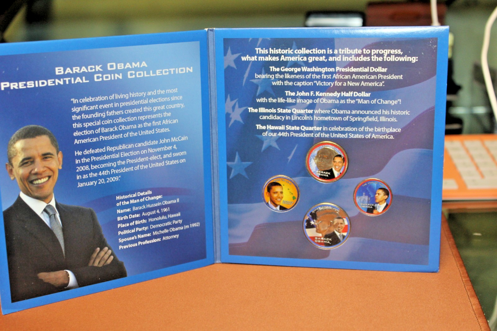 Barack Obama Commemorative Coin Set in Display Case, U.S. Politics 2009-2017