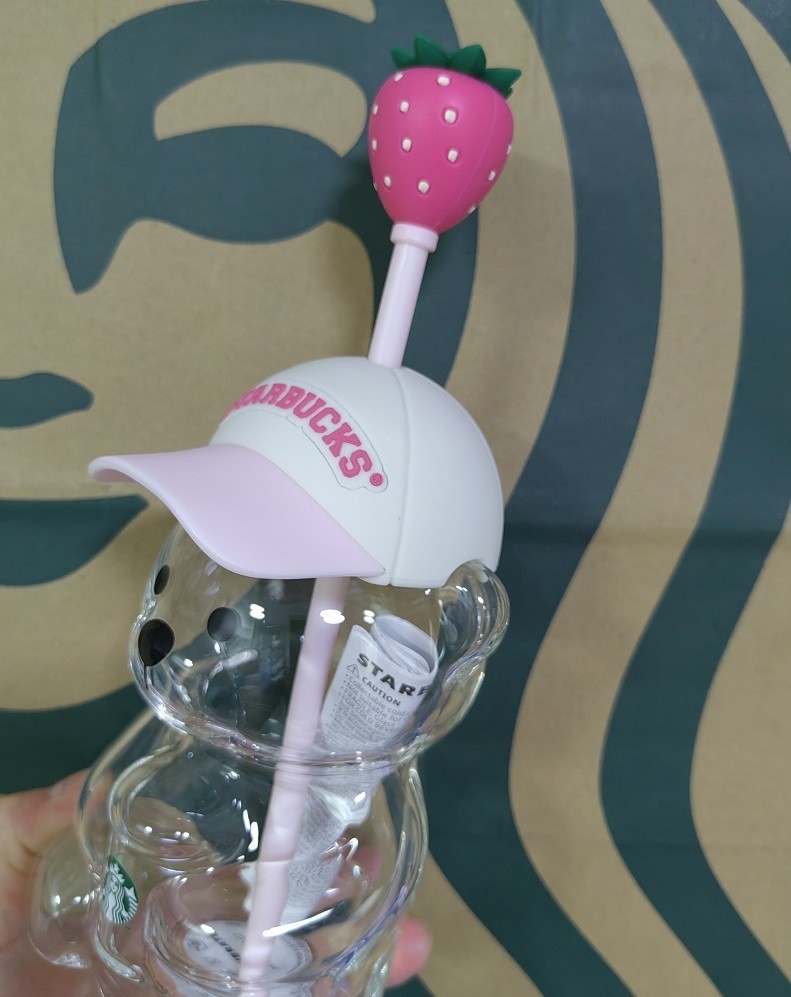 2026 Starbucks Limited Edition Bearista Glass Straw Cup 20oz Baseball Cap Cover