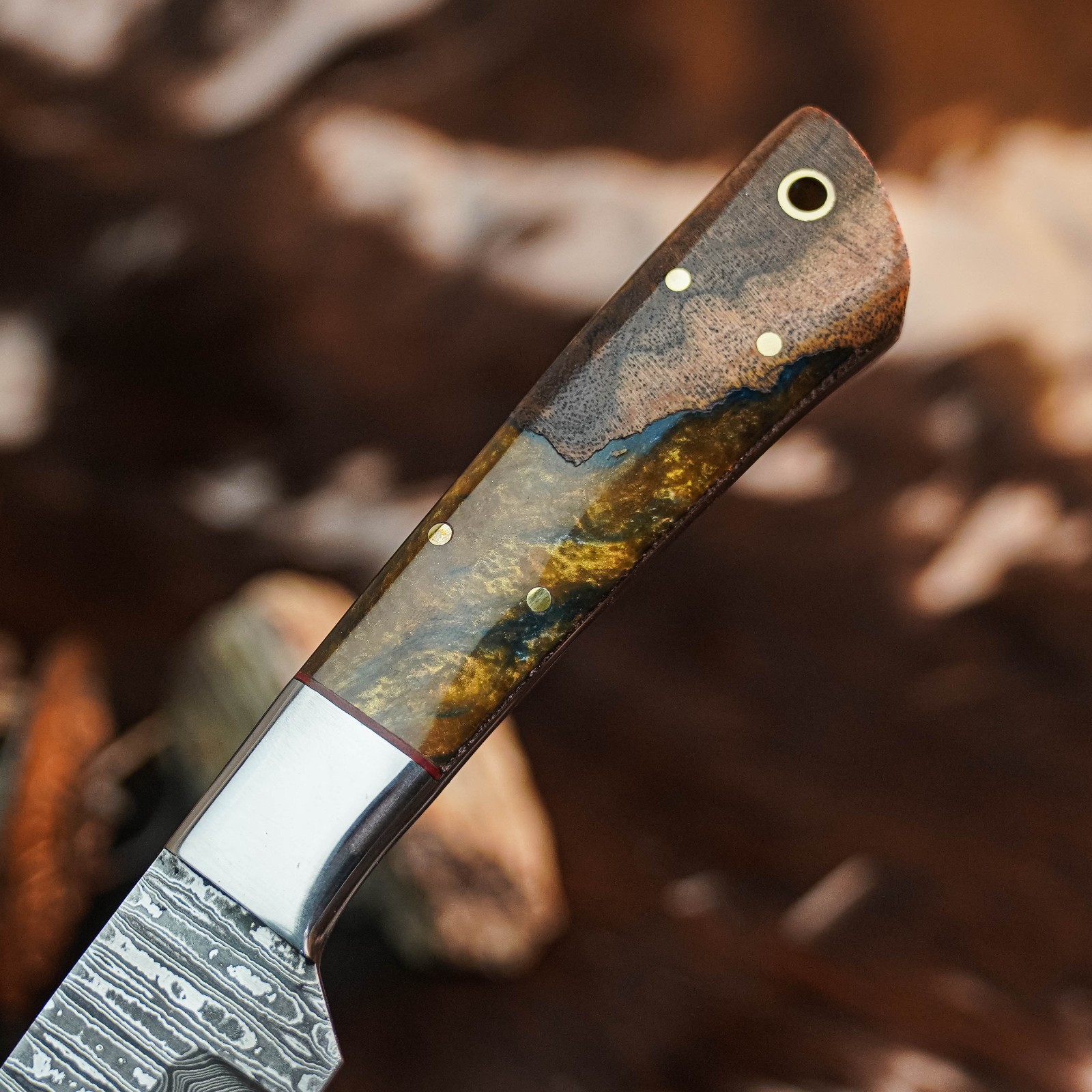 9.1″ inch Handmade Damascus Hunting Knife Full Tang Wood Handle Leather Sheath