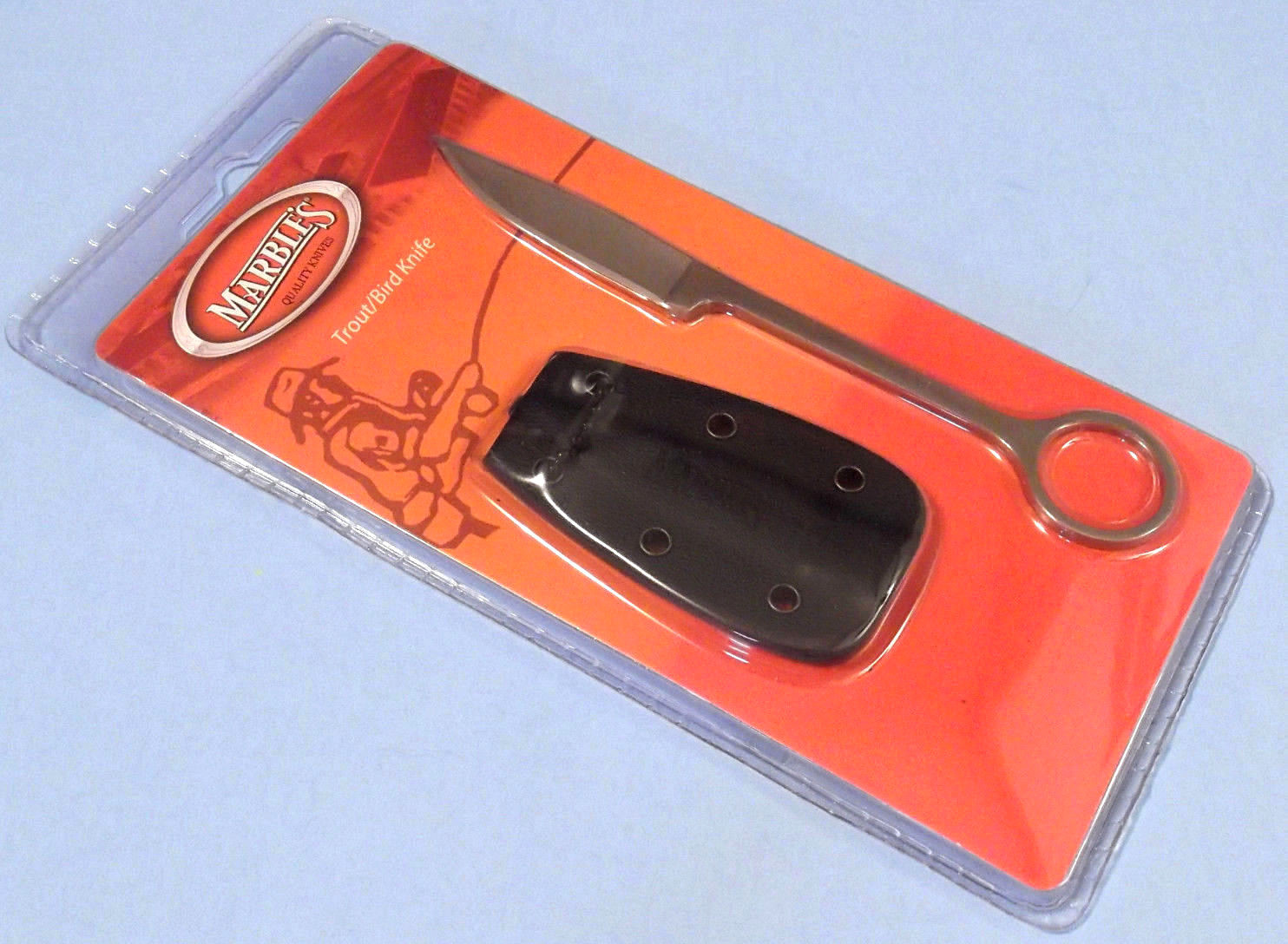 MARBLES MR80910 Trout & Bird Finger Ring Blade Neck Knife/sheath 5 1/2″ overall