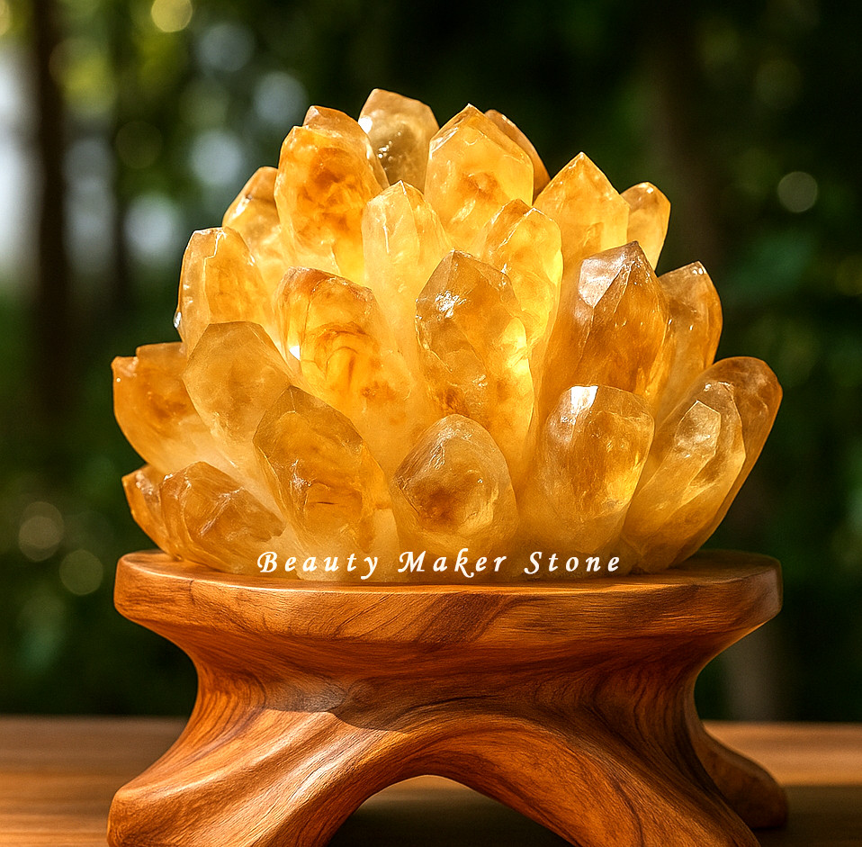 300g Natural Citrine Quartz Geode Cluster Yellow Crystal Collection Home Decor