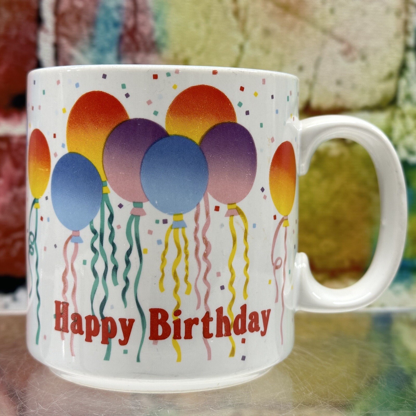 Happy Birthday RUSS Coffee Mug Cup Balloons Confetti Party Present Gift Clean!