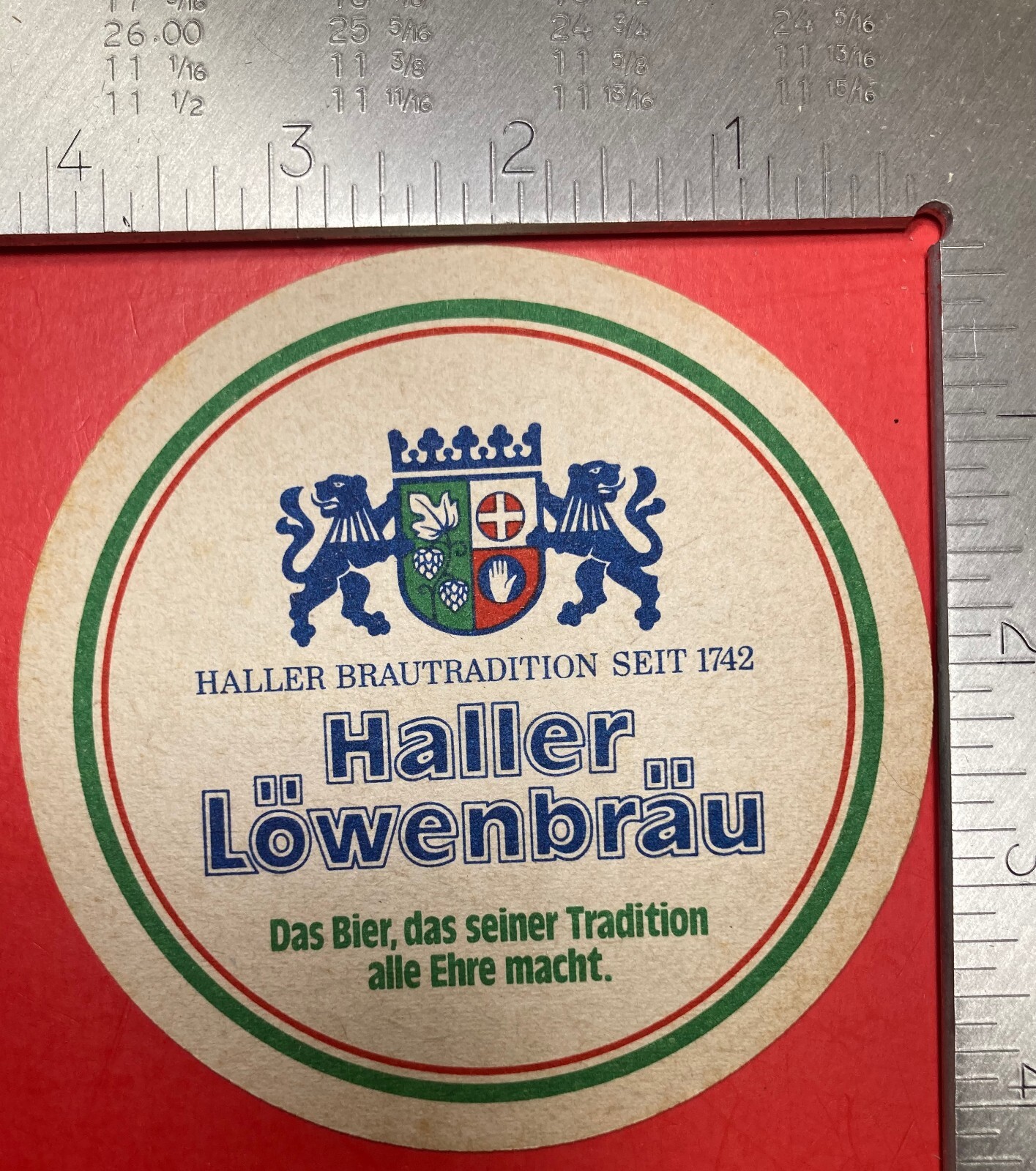 HALLER LOWENBRAU Löwenbräu 4.2 INCH ROUND BEER COASTER RARE VINTAGE