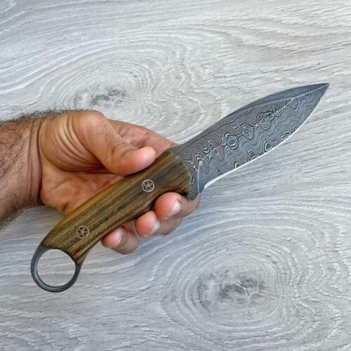 Fixed Blade Hunting Carry Knife Damascus Steel Blade Bushcraft Scout Knives