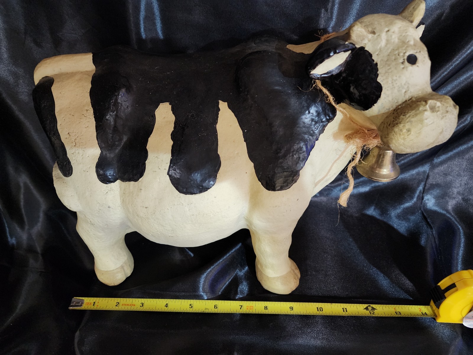 LARGE 14” Vintage COW Folk Art Figural Farm Animal HAND PAINTED