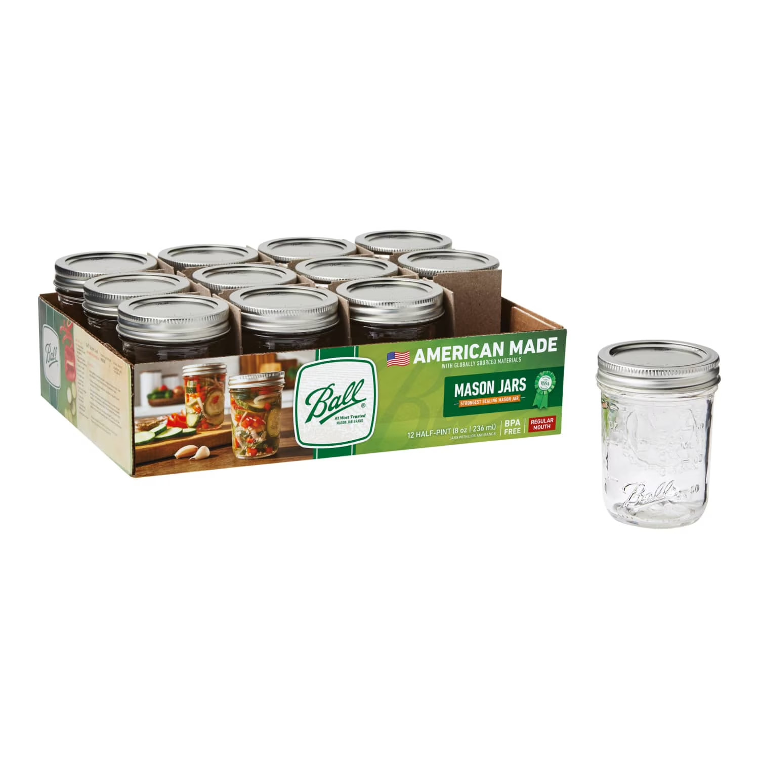 8 Oz Mason Jars, Regular Mouth Half Pint Canning Jars with Lids and Rings, 12-Pa