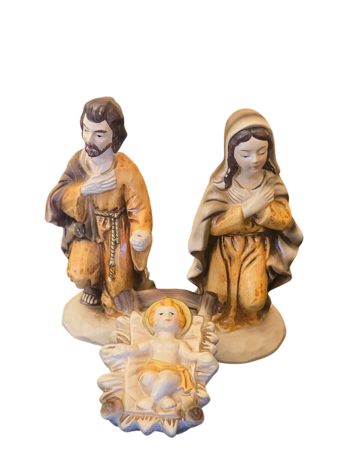 Vintage Star Hand Painted Composition Paper Mache Nativity Figurine Set Japan