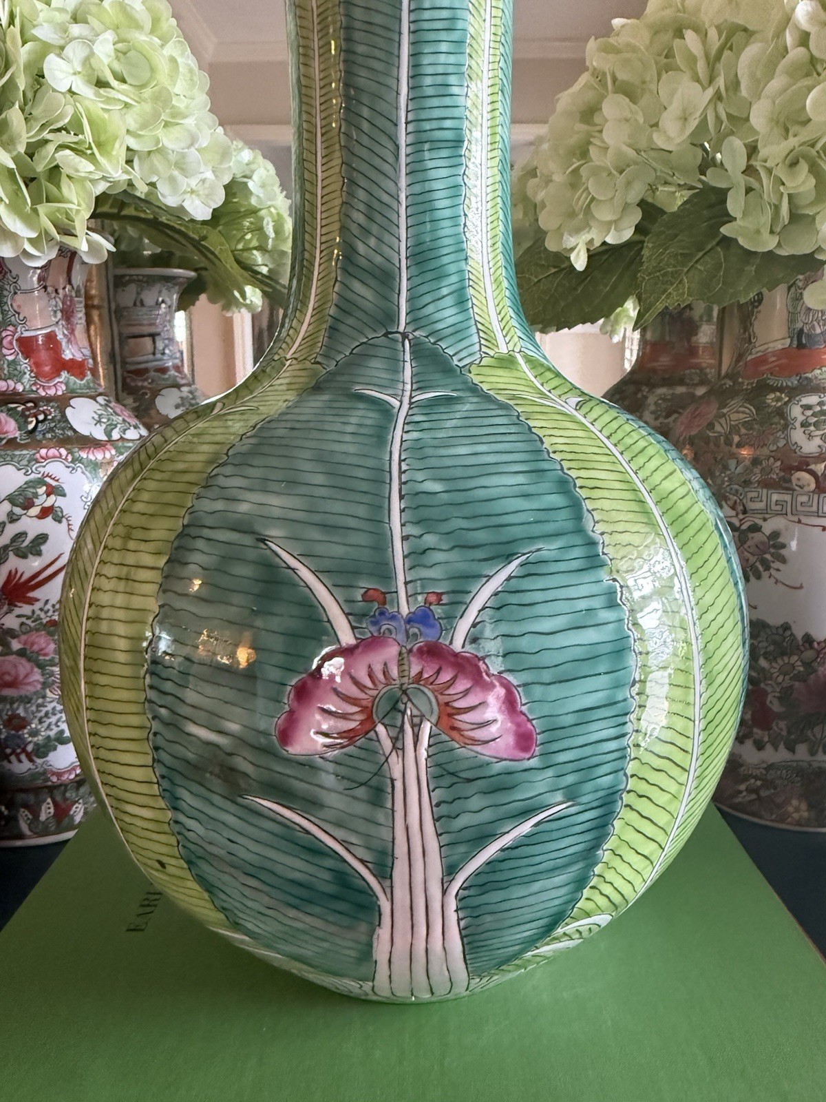 Large 15″ Bok Choy Butterfly Vase Chinoiserie Statement Piece