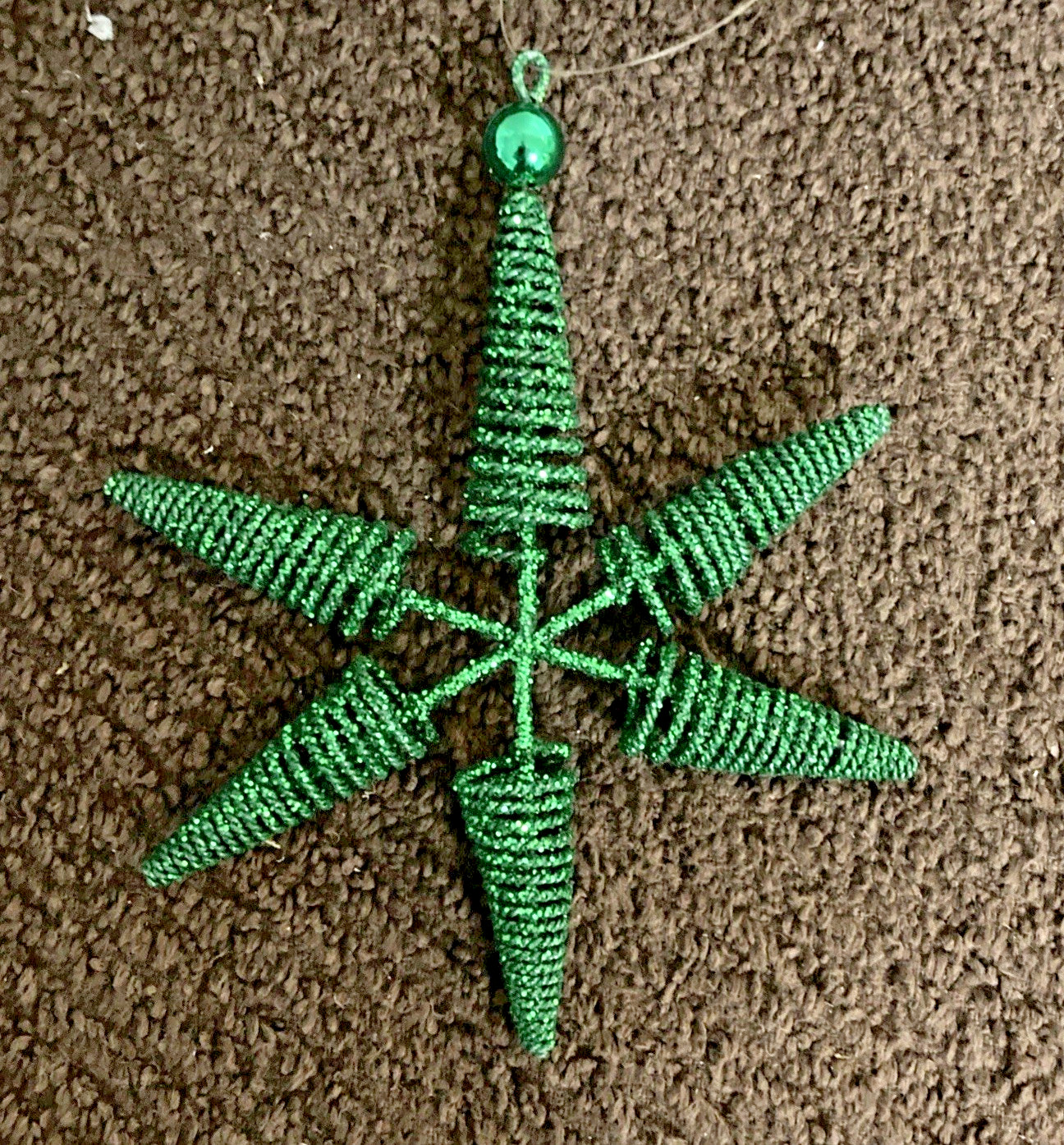 Two Metal Glitter Green Star Ornaments 4.25 in. x 4.25 in.