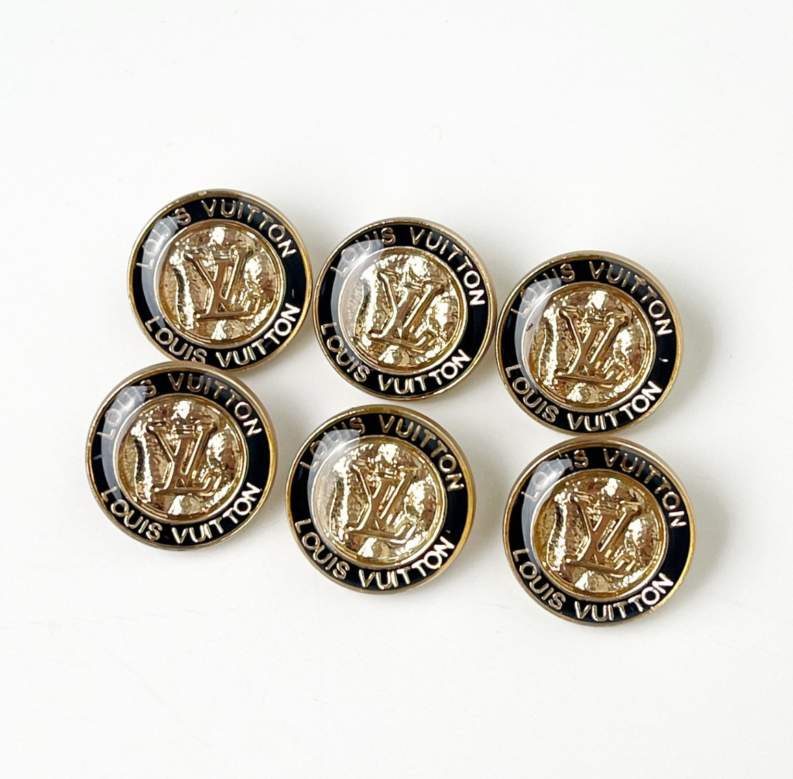 STAMPED lot of 6 Designer Black and Gold Button 20mm