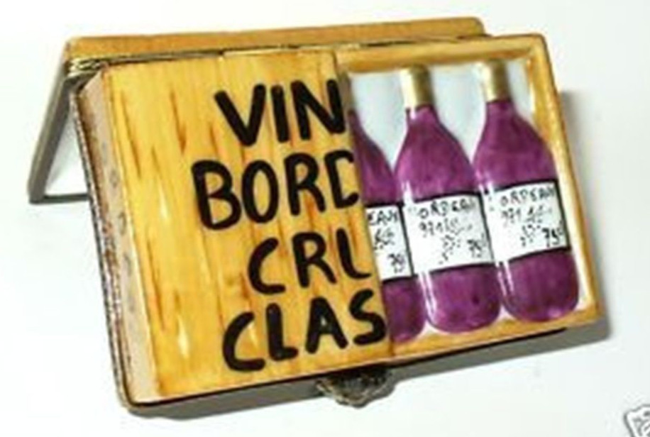 LIMOGES FRANCE BOX ~ CHAMART ~ WOODEN WINE CRATE & BORDEAUX BOTTLES ~ PEINT MAIN