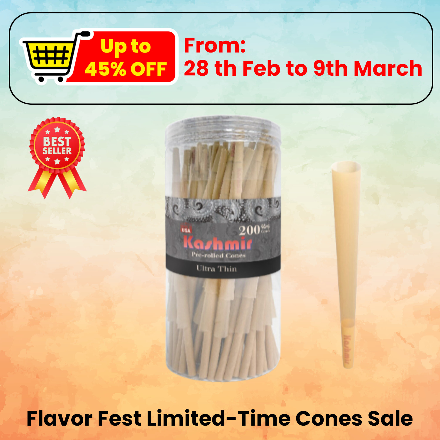 Pre Rolled Cones King Size Natural Ultra-thin Rolling Paper Cones 200 Ct Jar