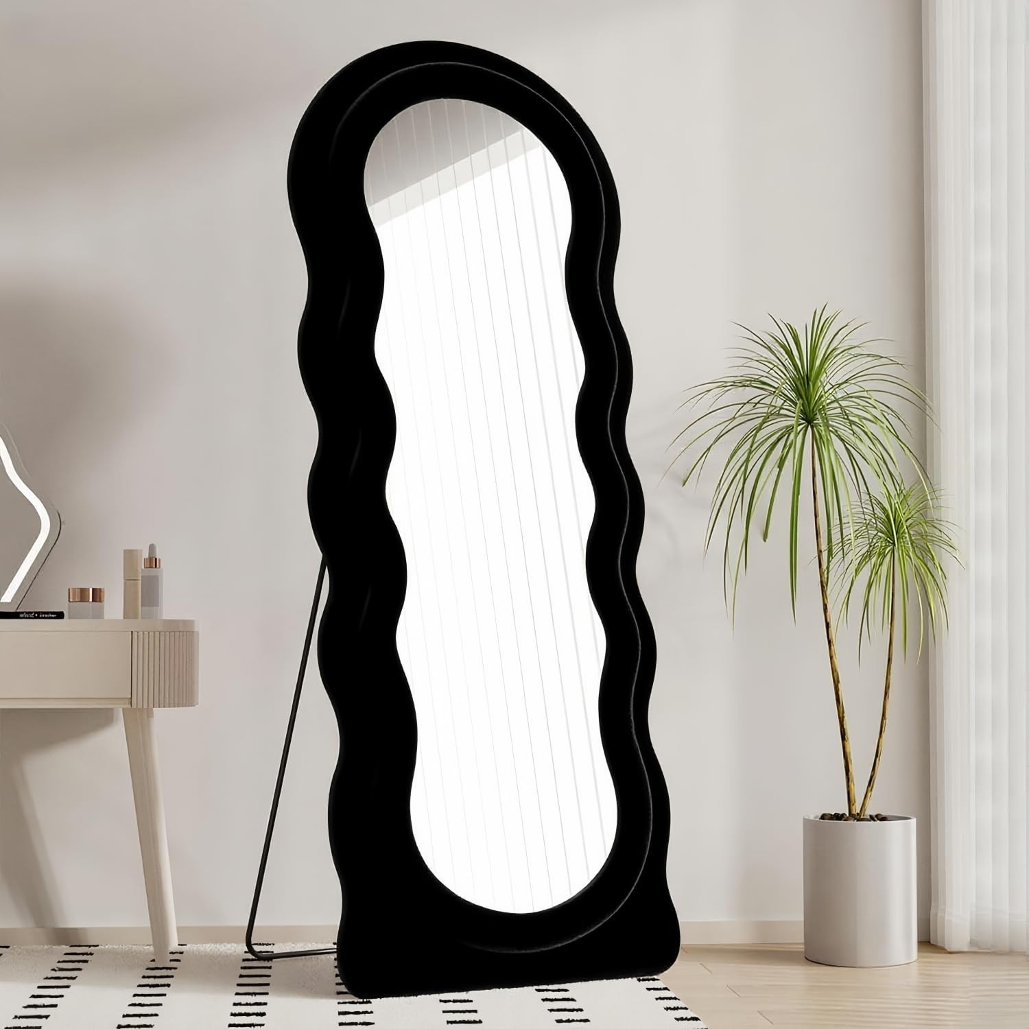 Dewfig Wavy Full Length Mirror with Stand, 63″ x 24″ Irregular Floor Mirror, …