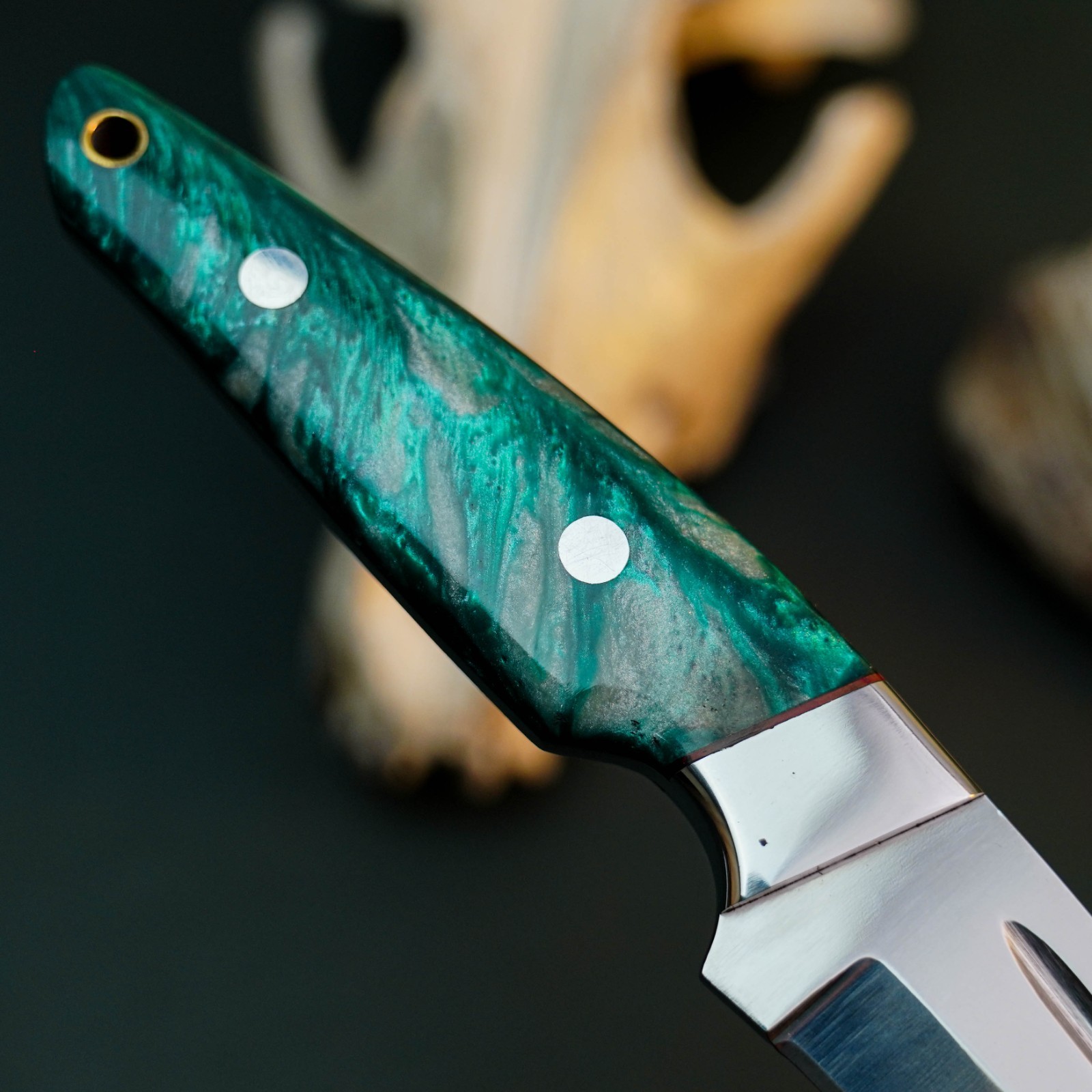 8.8″ D2 Steel Hunting Knife Full Tang Resin Handle Fixed Blade + Sheath