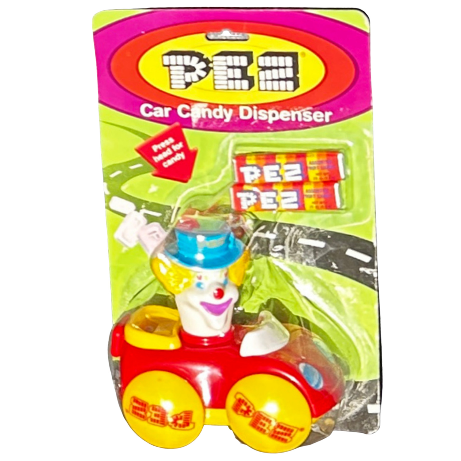 1990s PEZ Car Candy Dispenser Peter the Clown Red Car New Old Stock 1999