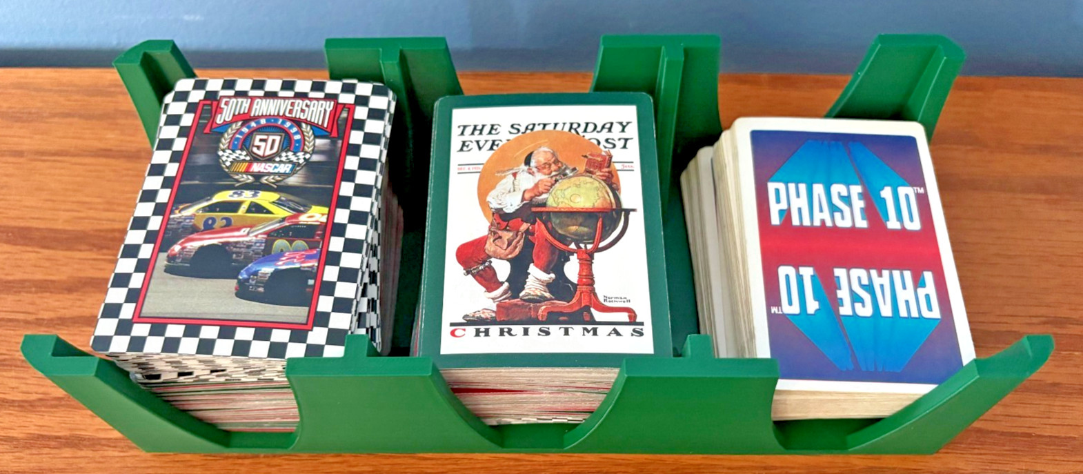 9 Deck Playing Card Tray Canasta Hand & Foot Samba Pine Green about 4 X 9.5 in