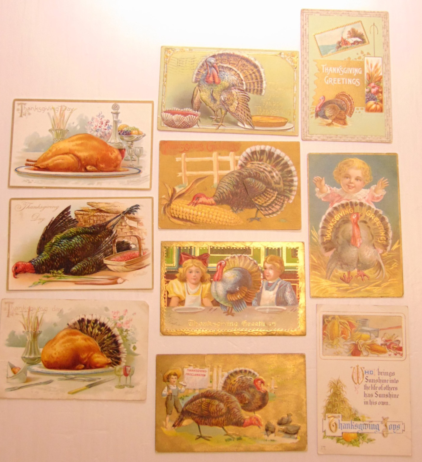 Lot 10 Antique Thanksgiving Postcards Embossed Turkeys Tuck RJ Wealthy Vintage