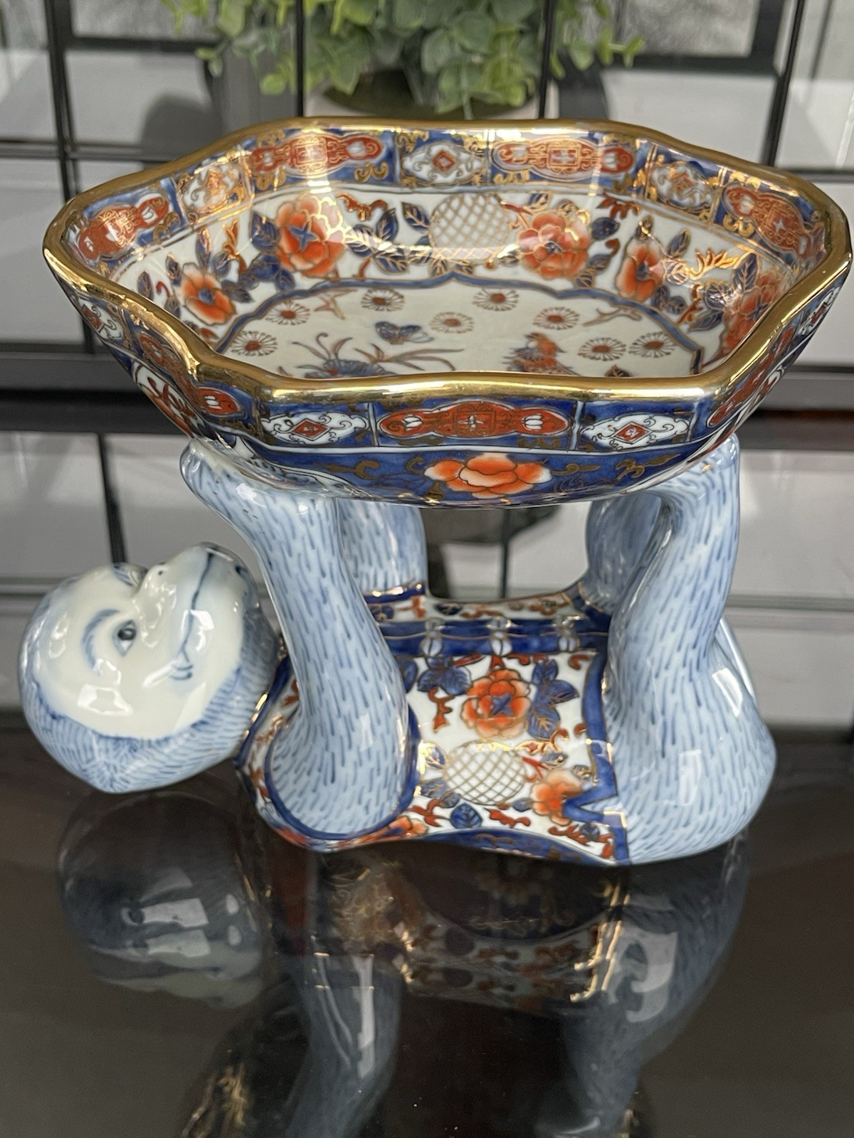 Rare Vintage Imari ceramic money Monkey soap dish nut bowl