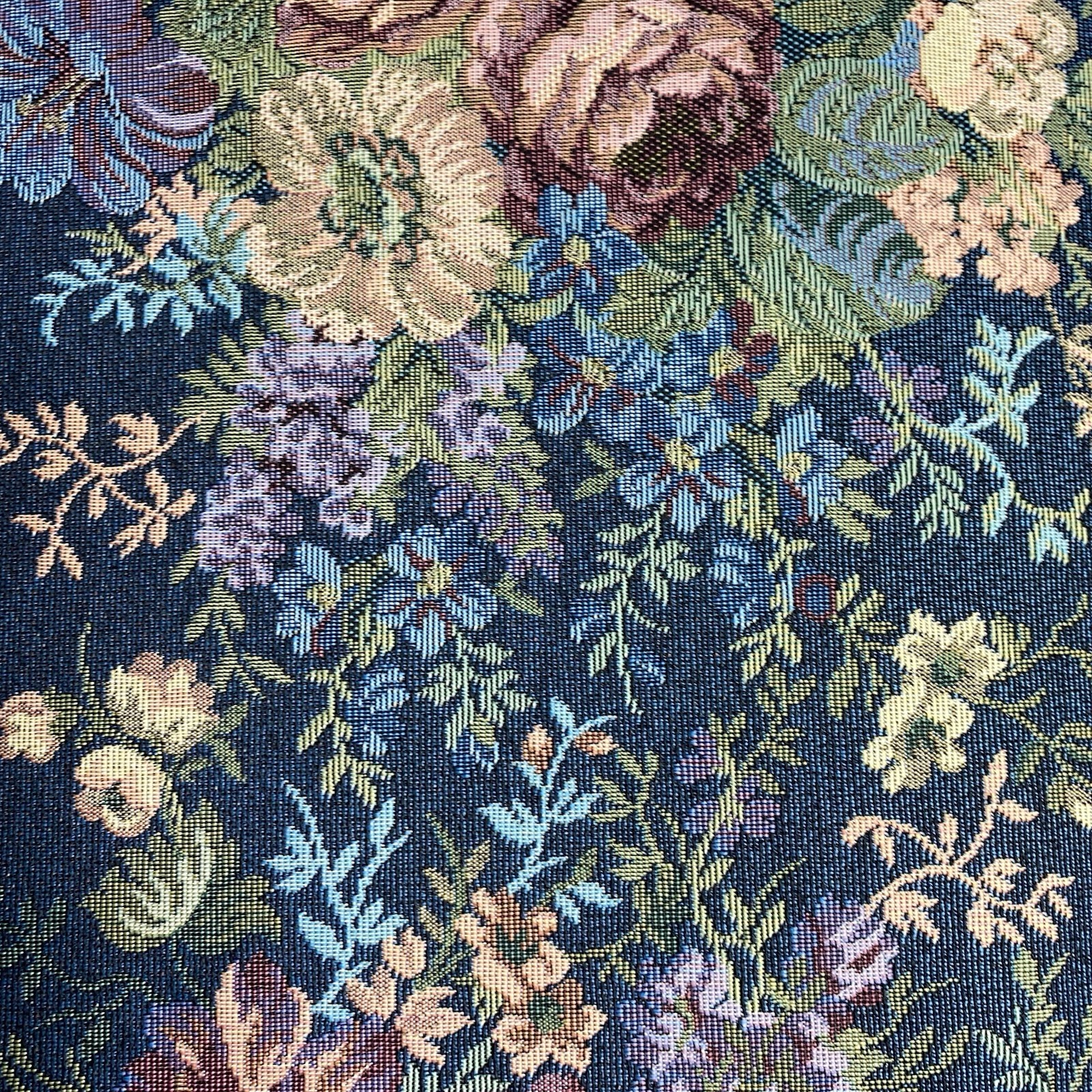 Roses Romantic Victorian Stripe Blue Upholstery Fabric Tapestry Traditional 2 yd