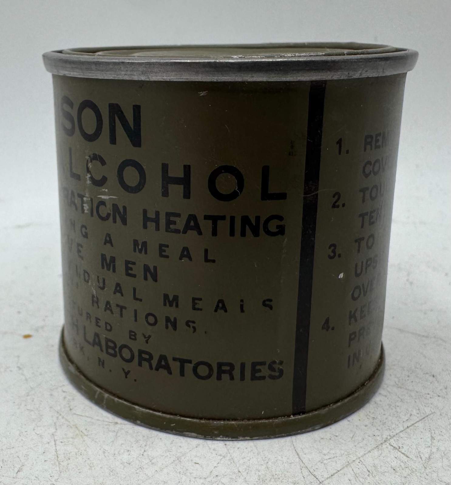 WW2 era US Army Wood Alcohol Fuel Tablet Ration Heating Kit Can Container FULL