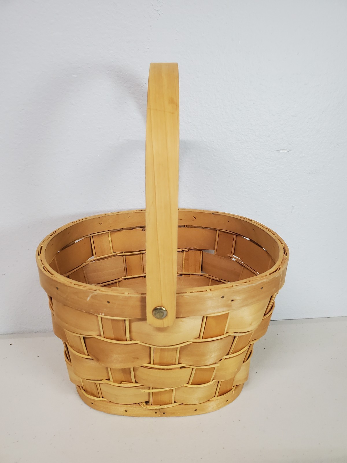 Vintage Woodchip Oval Basket With Handle Home Decor Cottagecore Farmhouse