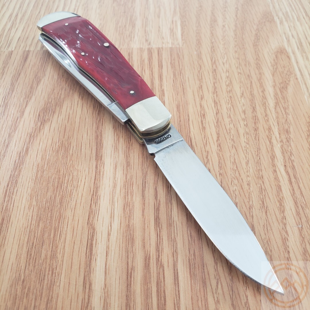 Queen Big Boy Trapper Pocket Knife 1095 Steel Blades Red Jigged Bone Handle 7555
