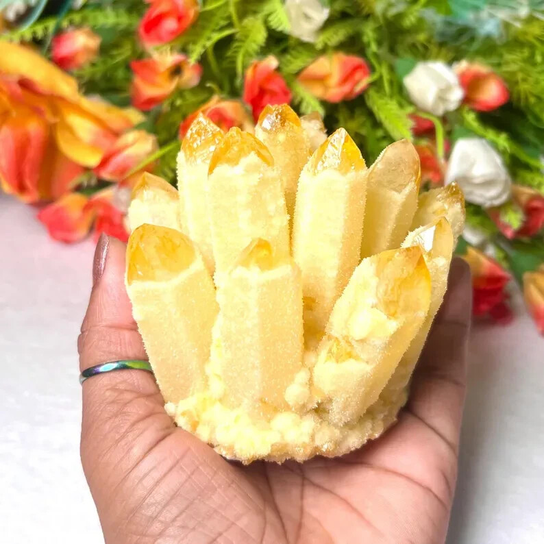 300g Natural Citrine Quartz Geode Cluster Yellow Crystal Collection Home Decor