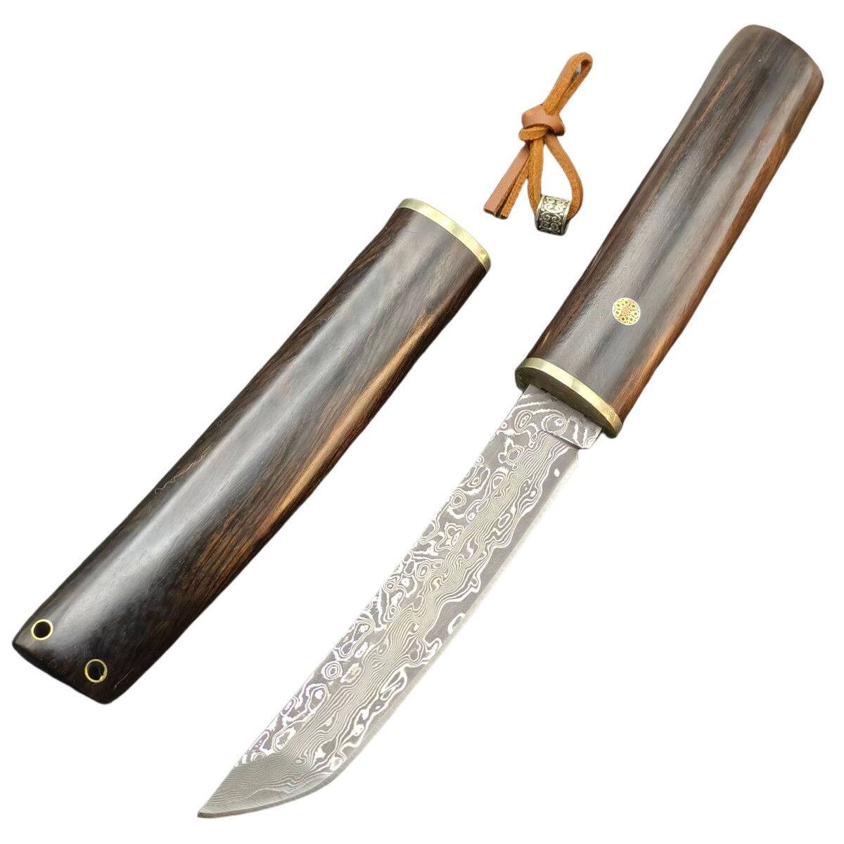 Damascus Outdoor Knife Ebony Handle Sharp Blade for Camping Hiking