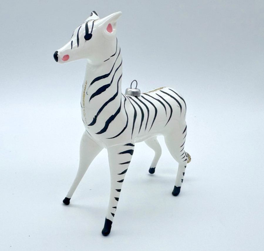 Vintage De Carlini Zebra Hand Blown Glass Christmas Ornament Made in Italy Rare
