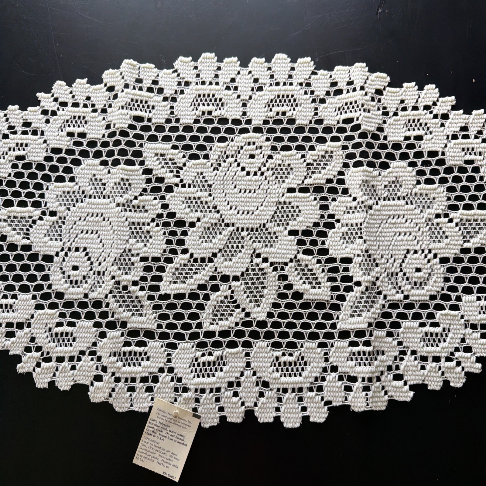 Heritage Lace Ivory Doily 12” X 24” Rose New With Tag 100% Polyester