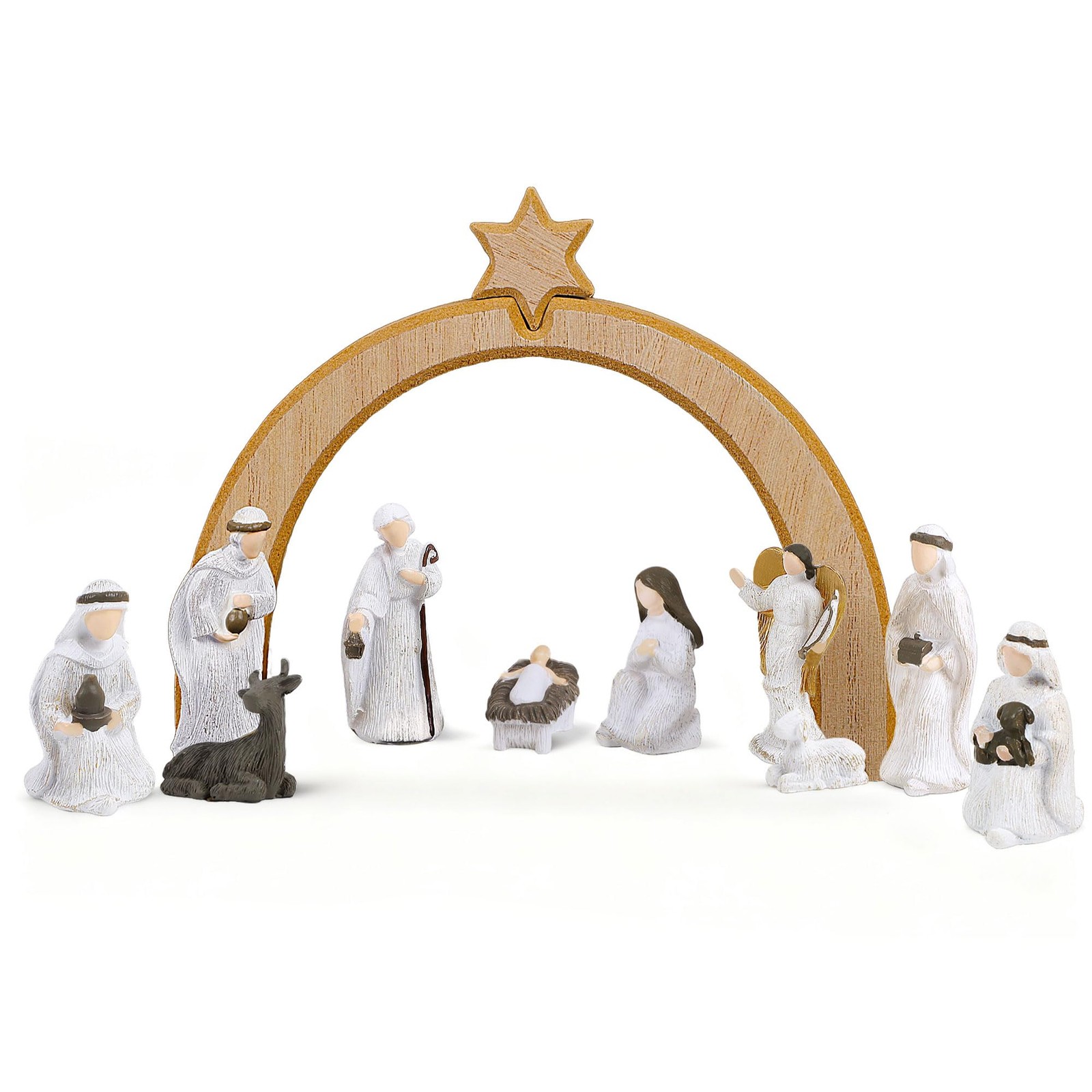 11 Pcs Christmas Scene Nativity Set, Holy Family Scene with Wooden Arched Sta…