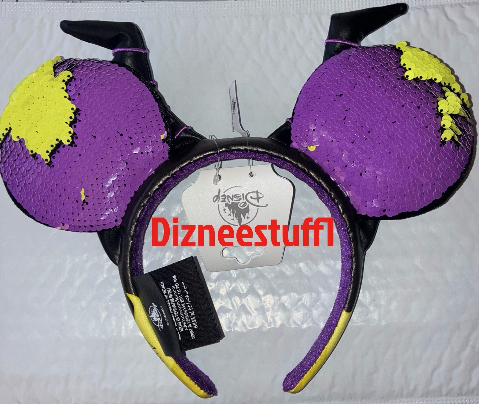 2026 Disney Parks Maleficent Purple Black Sequin Ear Ears Bow Headband New