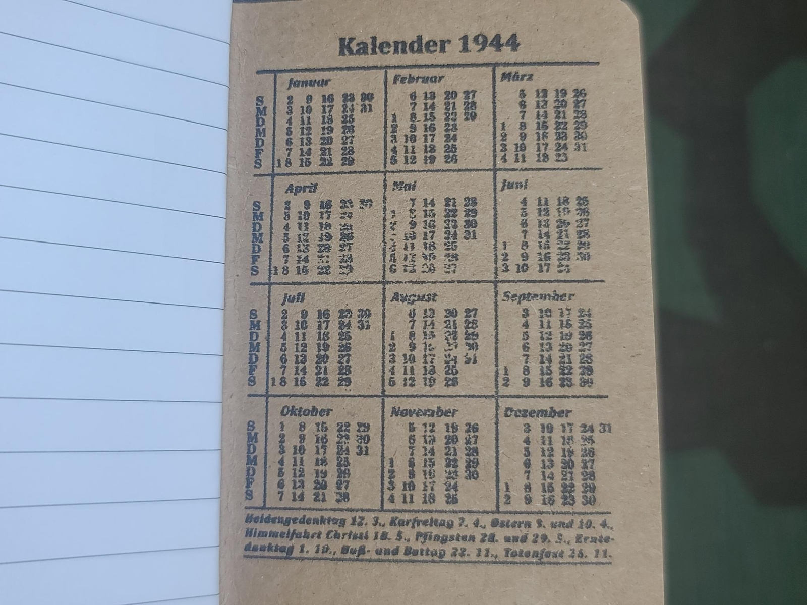 1 x Repro WWII German Wehrmacht Notizbuch 1944 Pocket Notebook Army Reproduction