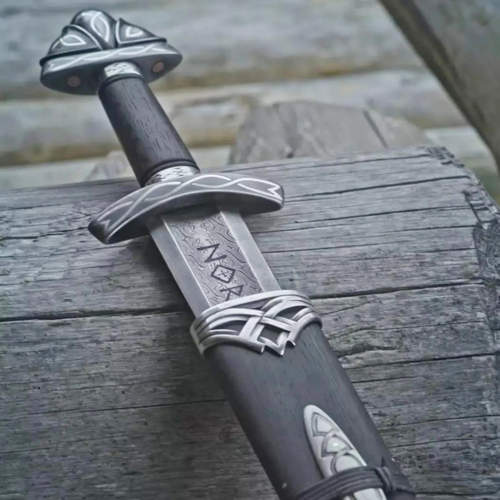 Custom Damascus Steel Northmen Handmade Viking Sword With Scabbard, 38 Inch